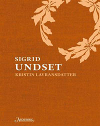 Book cover of 'Kristin Lavransdatter' by Sigrid Undset. The design is simple, with a rust color woven cover, featuring an illustration of a wreath.