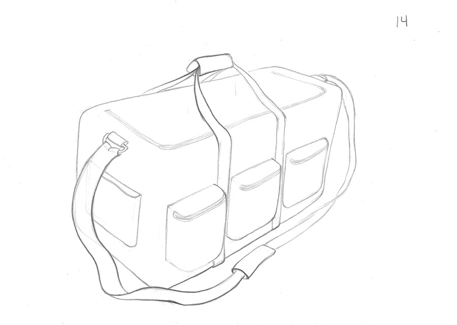 a pencil drawing of a soft carrier tool bag