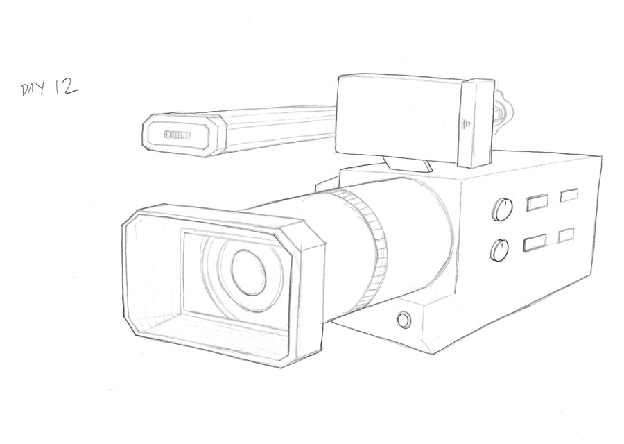 a pencil drawing of a boxy video camera